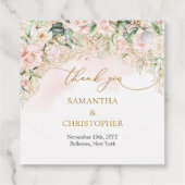 Delicate coquette roze rozen goud en groen bedankjes labels (Achterkant)