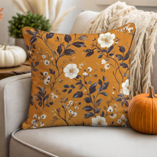 Delicate Cream op Oranje Herfst Bloemen Kussen