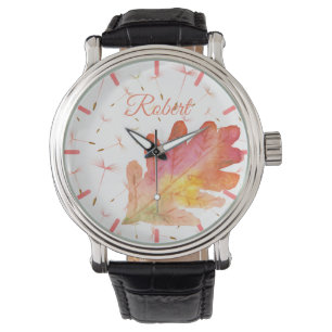 Delicate Dandelions & Autumn Leaf Horloge