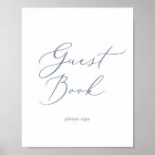 Delicate Dusty Blue Calligraphy Gastenboek teken Poster (Voorkant)