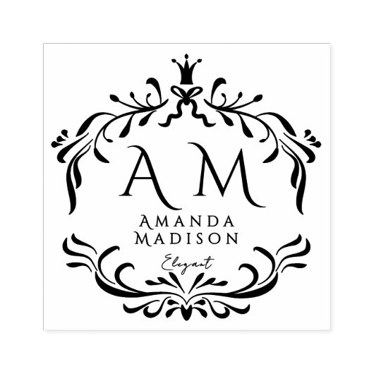 Delicate Elegant Monogram Rubber Stamp Rubberstempel (Afrduk)