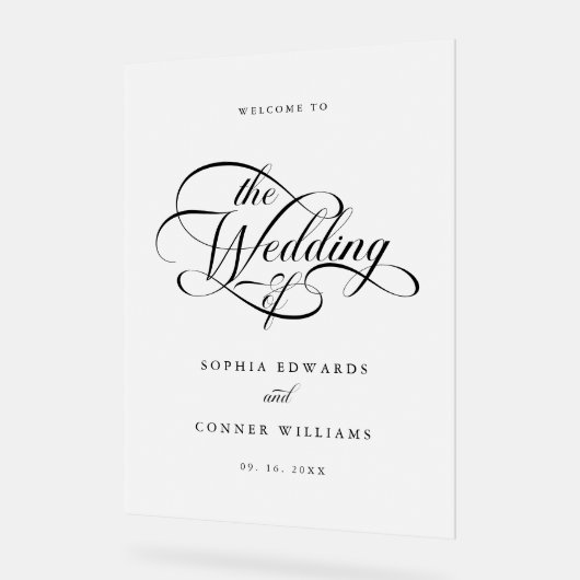 Delicate Elegant Script Huwelijk Welkom Frosted Acryl Bord (Hoek)