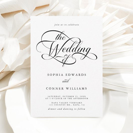 Delicate Elegant Script Trouwen Zwart-wit Kaart