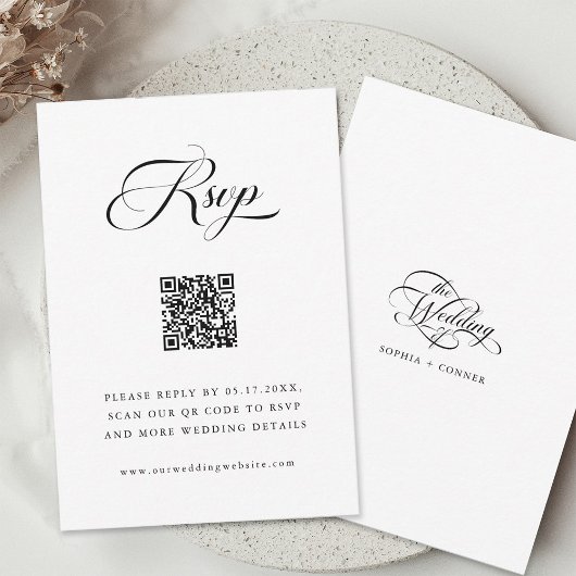 Delicate Elegant Script Trouwen Zwart-wit RSVP Kaartje
