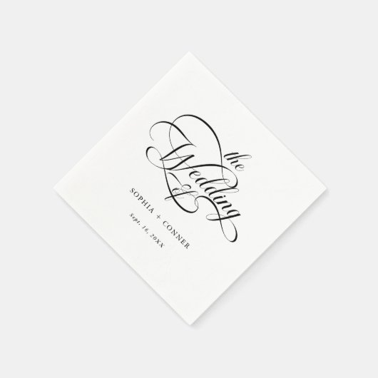 Delicate Elegant Script Trouwen Zwart & Wit Servet (Hoek)