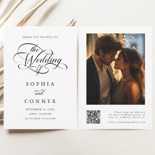 Delicate Elegant Script Trouwfoto QR-code Save The Date
