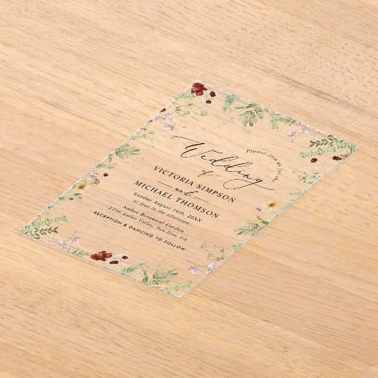 Delicate Elegant Wildflowers Wedding Acryl Uitnodigingen (Laagn)