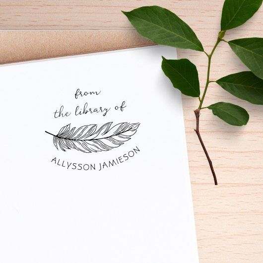 Delicate Feather Hand-written Custom Book Library Rubberstempel