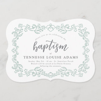 Delicate Floral Baby Baptism Invitation Kaart