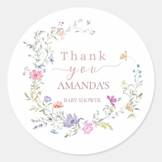 Delicate Floral  Baby Shower Thank You  Sticker (Devant)