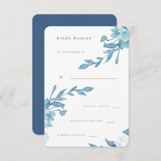 Delicate Floral Bleu et Mariage Foliage Rsvp (Devant / Derrière)