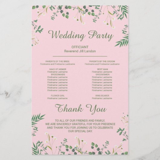 Delicate Floral Border Wedding Programme (Achterkant)