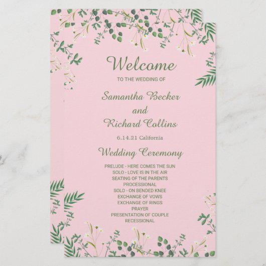 Delicate Floral Border Wedding Programme (Voorkant / Achterkant)