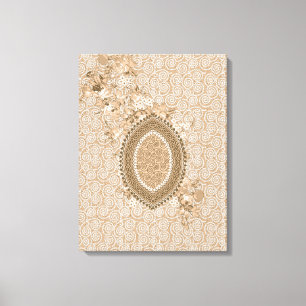 Delicate Floral Design op Beige Textured Canvas Afdruk