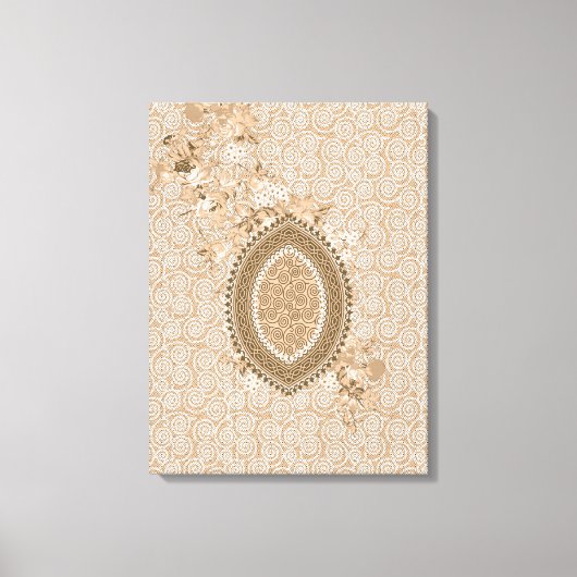 Delicate Floral Design op Beige Textured Canvas Afdruk (Voorkant)