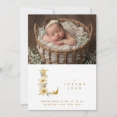 Delicate Floral E Initial Gold Glitter Newborn Aankondiging (Voorkant)