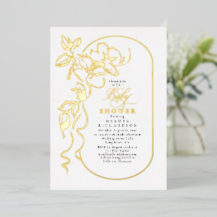 Delicate Floral Elegant Wit Baby shower Goud Folie Uitnodiging