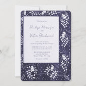 Delicate Floral Frame on Blue Wedding Invitation Kaart (Voorkant)