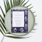 Delicate Floral Frame on Blue Wedding Invitation Kaart