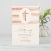 Delicate Floral Glitter Cross Romantic Rose Gold Kaart (Staand voorkant)