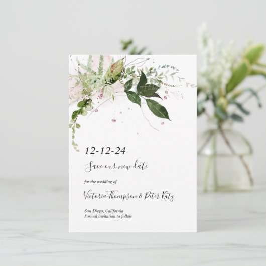 Delicate floral Greenery Save the Date Kaart (Staand voorkant)