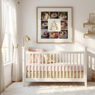 Delicate Floral Initial A 8-Photos Collage Newborn Poster