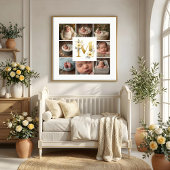 Delicate Floral Initial M 8-Photos Collage Newborn Poster