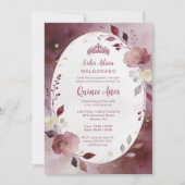 Delicate Floral Oval Quinceañera Tiara Invitation (Devant)