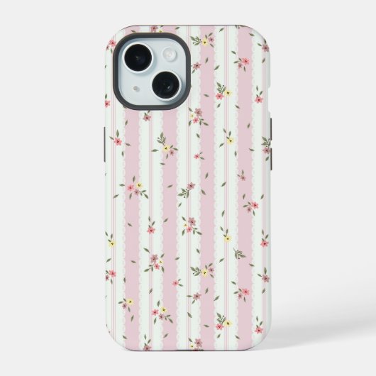 Delicate Floral Pattern Pink iPhone 15 Hoesje (Achterkant)