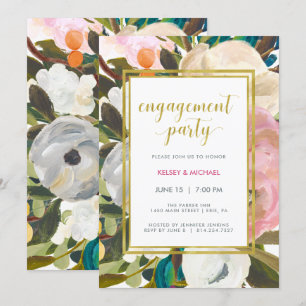 Delicate Floral Waterverf Engagement Party Kaart