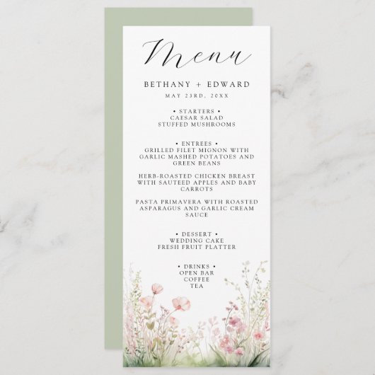 Delicate Floral Wedding Menu (Voorkant / Achterkant)