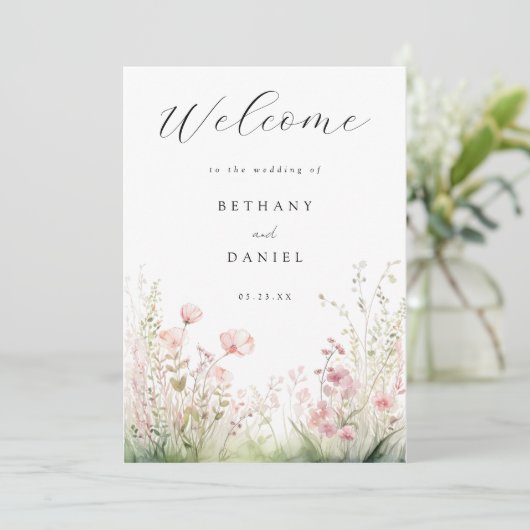 Delicate Floral Wedding Programma (Staand voorkant)