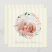 Delicate Floral Wreath Christening Kaart (Voorkant / Achterkant)