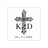 Delicate Flourish Christian Cross Wedding Initials Rubberstempel (Afrduk)