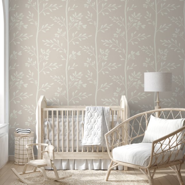 Delicate Flowers in Bloom XL soft beige silhouette Behang (Kinderen)