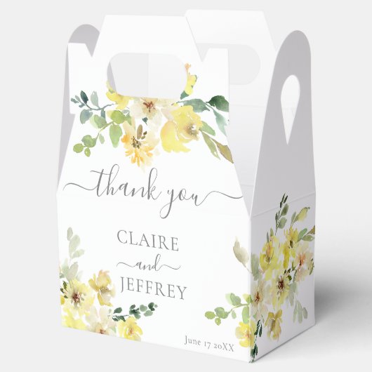 Delicate Geel Bloemen Salie Groene Bruiloft Bedankdoosjes (Geopend)