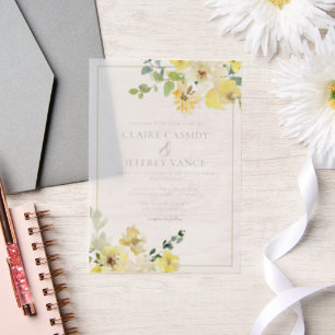 Delicate Gele Bloemen Zomer Tuin Trouwen Vellum Uitnodigingen