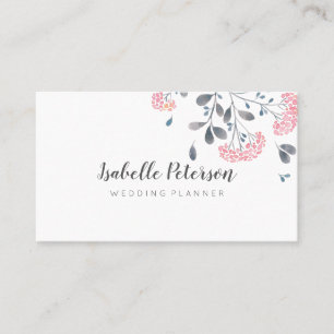 Delicate girly roze grijs waterverf bloemen schoon visitekaartje