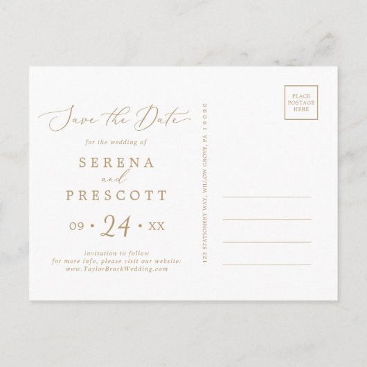 Delicate Gold and Navy Enregistrer la date Carte p (Dos)