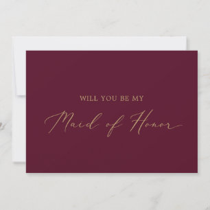Delicate Gold Burgundy Maid of Honor proposal Kaar Kaart