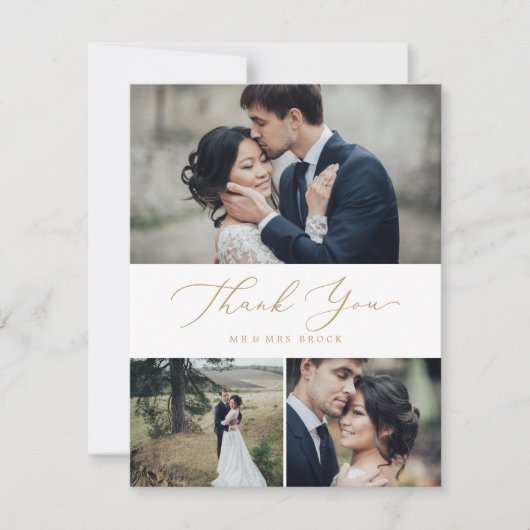 Delicate Gold Calligraphy 3 Photo Collage Bedankkaart (Voorkant)