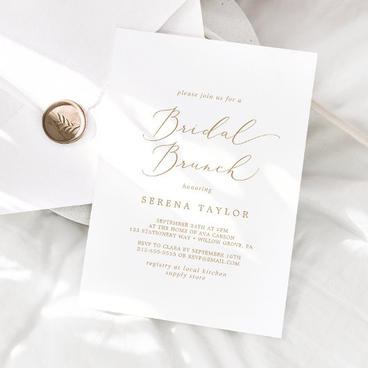 Delicate Gold Calligraphy Bridal Brunch Kaart