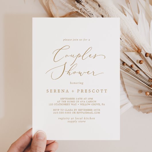Delicate Gold Calligraphy Couples Shower Kaart