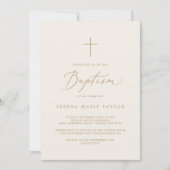 Delicate Gold Calligraphy Cream Cross-Baptisme Kaart (Voorkant)
