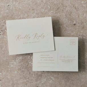 Delicate Gold Calligraphy Cream Song RSVP Briefkaa Uitnodiging Briefkaart