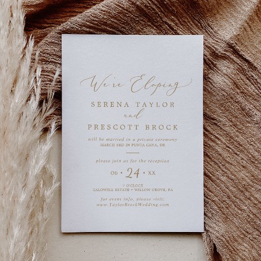 Delicate Gold Calligraphy Elopement Reception Kaart