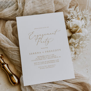 Delicate Gold Calligraphy Engagement Party Kaart