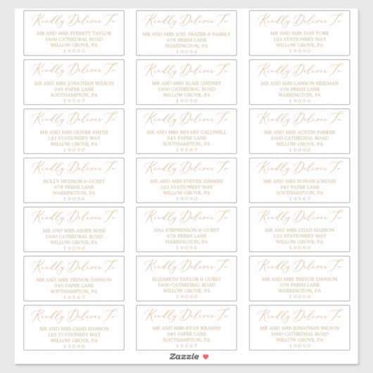 Delicate Gold Calligraphy Guest Adresetiketten Sticker (Vel)