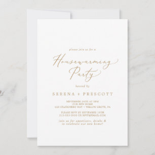 Delicate Gold Calligraphy Housewarming Party Kaart
