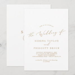 Delicate Gold Calligraphy Monogram Back Weddenscha Kaart